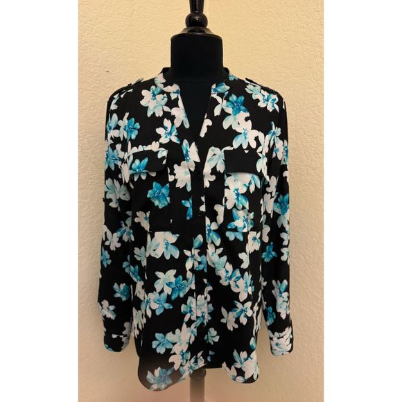 Calvin Klein Floral Long Sleeve Button Up- Sz M - Picture 1 of 12